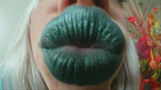 Green Lipstick Lips Puckered