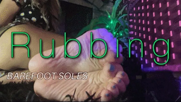 Rubbing Nude Barefoot Soles on Fluffy Rug