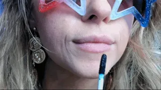Blue Lipstick Blowing Bubbles