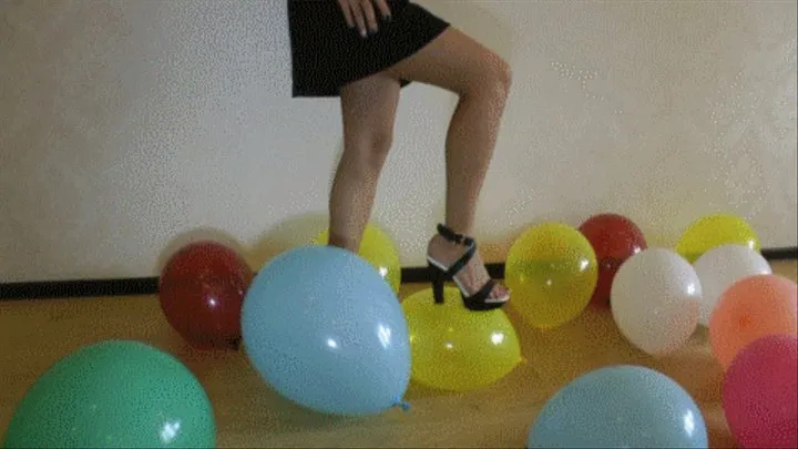 High heels pops all balloons.