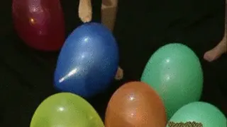 Girls barefoot pop all balloons