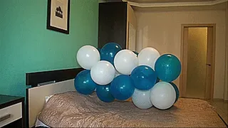 Monica nails pop bunch of balloons.