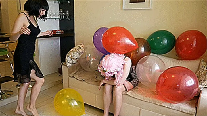 Sex doll pops balloons