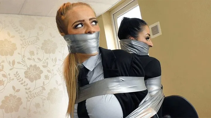 Megan & Carla in: Dealing With the Replacement Guards: Tape Bound Beauties Gag Straining Office Struggle! (Full Adventure)