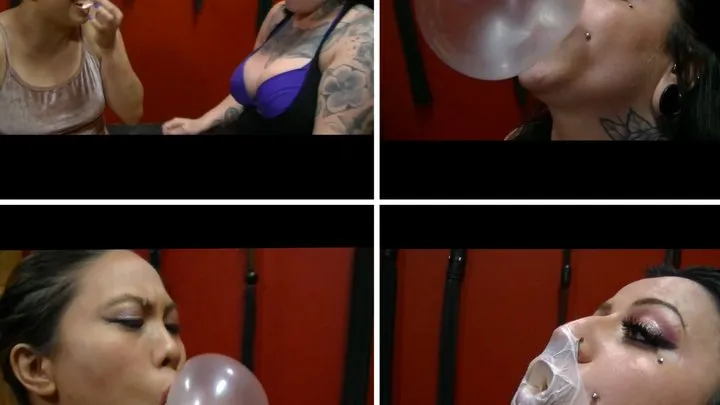 Amara Zane and Jasmine Jade Chew BubbleGum and Blow Bubbles Together (non-nude)