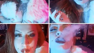 Redhead Smokes Cigarette Topless in Furs