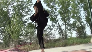 MISTRESS MIRA -'The Challenge 2' - Kata finishing on slave - POV high kicks