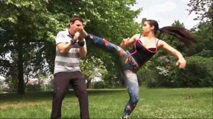 PUBLIC MARTIAL ARTS PUNISHMENT IN THE CITY PARK - BRUTAL KICKBOX WORKOUT WITH MY HUMAN TRAINING DUMMY