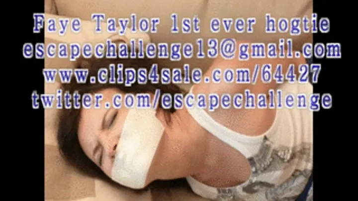 Faye Taylor hogtied on the couch