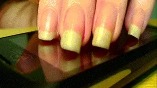 Long Natural Nails Tapping On Cellphone