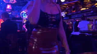 Dancing & Flirting in Disco - Red PVC Skirt & Leather Lace-up Top