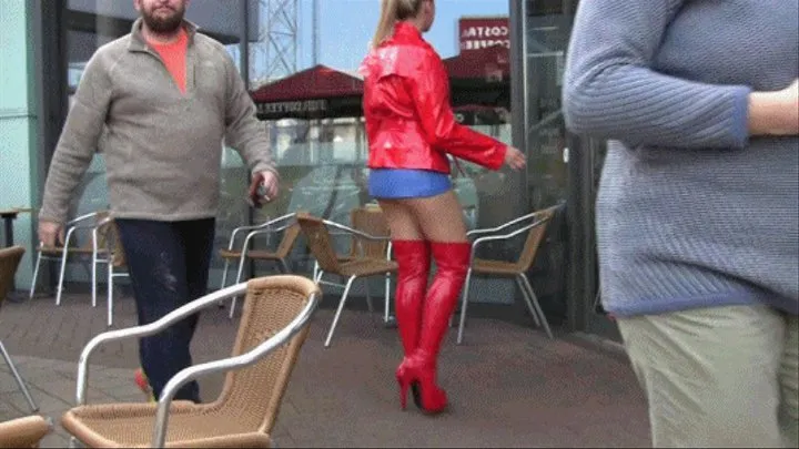 Coffee Shop in Red PVC & Boots