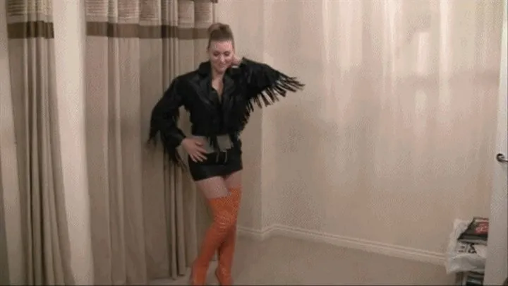 Dancing in Orange Thigh Boots & Lap Sitting