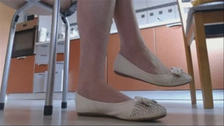 Dipping dangling my white ballet flats (shoeplay)