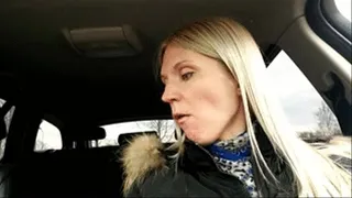 Blowing bubbles in car (chewing)