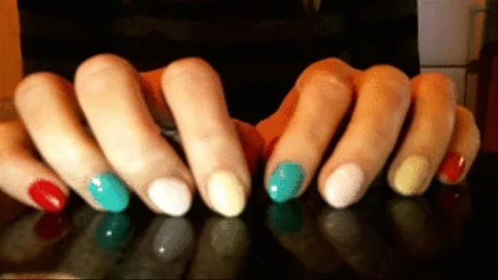 Tapping different colored nails (finger fetish)