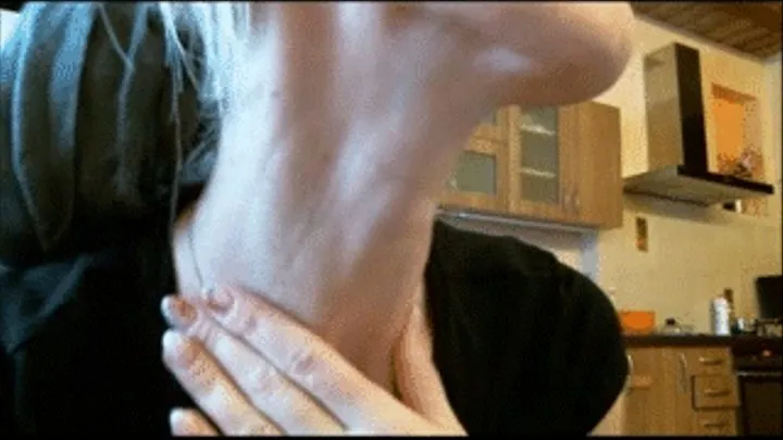 Neck and thin black wire (throat fetish)