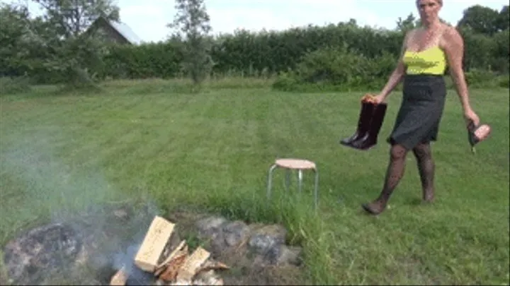 Business Woman Burns Her Wellies and Her Underwear *custom* (clothes burning)