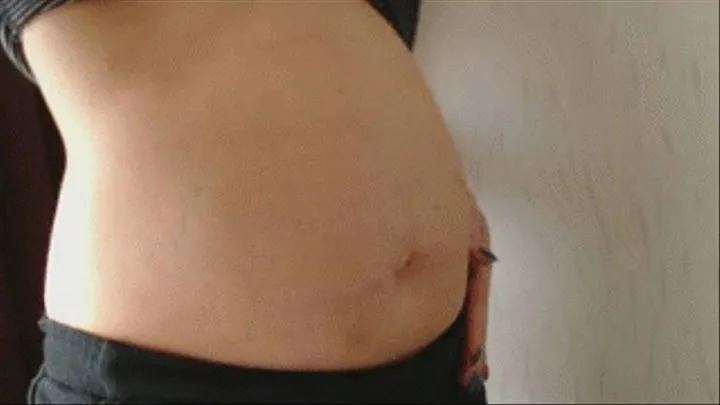 Bloated belly after 4 burgers (belly fetish)