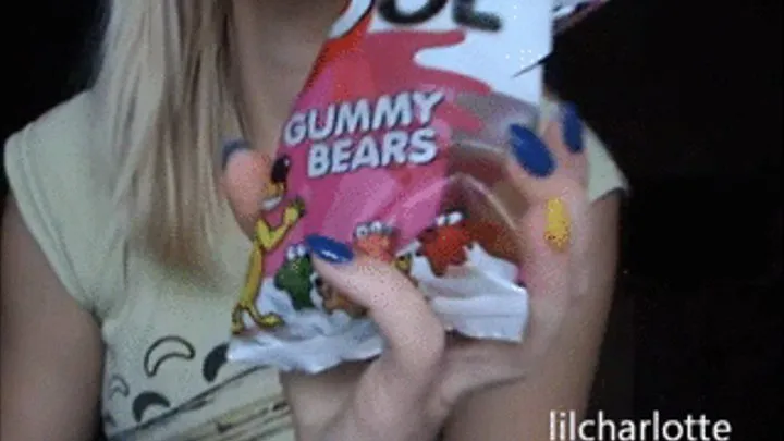 Eating and biting yummy gummy bears