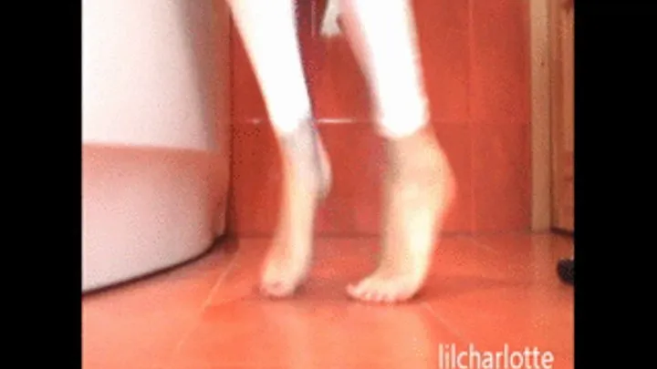 Stomping in white leggings