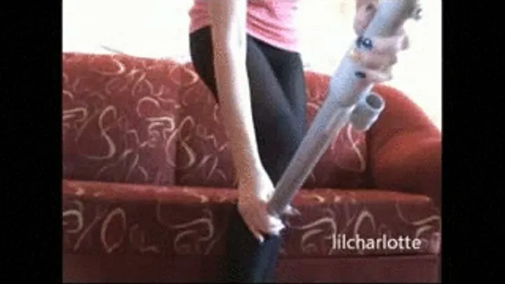 Short version of clip - Vacuuming pantyhose covered legs, feet, ass