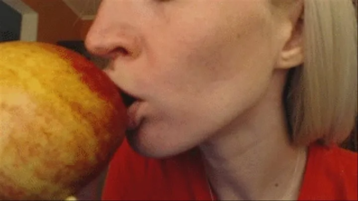 Sensual apple kissing (mouth fetish)