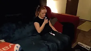 Ashley smoking on the couch