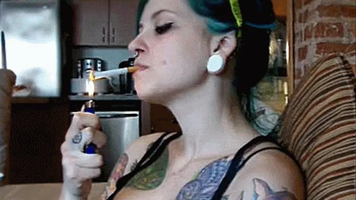 Tattoed alt girl smoking