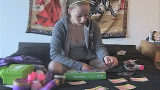 Ashley smokes an scratches lottery tickets