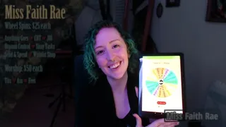 Sissy Wheel Spins - Miss Faith Rae's Casual Candid Femdom Live Stream Camshow Recording with Orgasm Control and Femdom Tasks