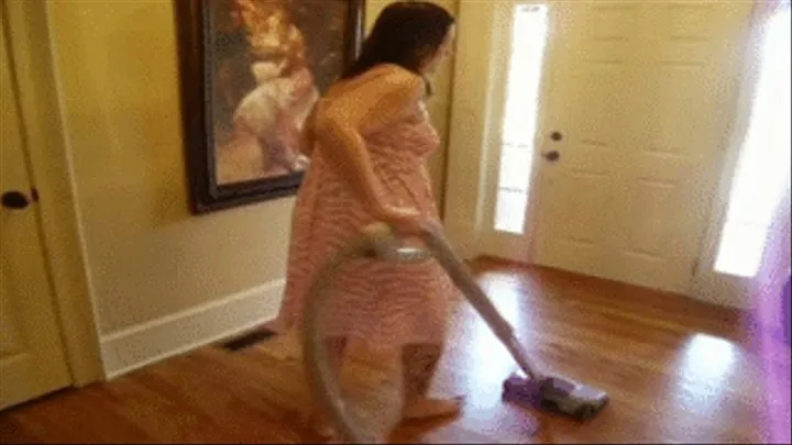 Heather Vaccuming in a Dress