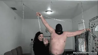 F/M Hooded Slave Chained, TEASED and TICKLED!