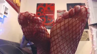 Red fishnet feet