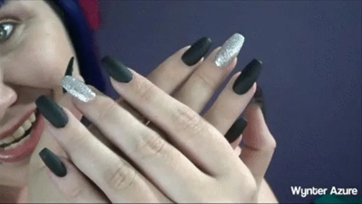 Matte Black & Silver Nails Get Me Hot! (ID #1429)