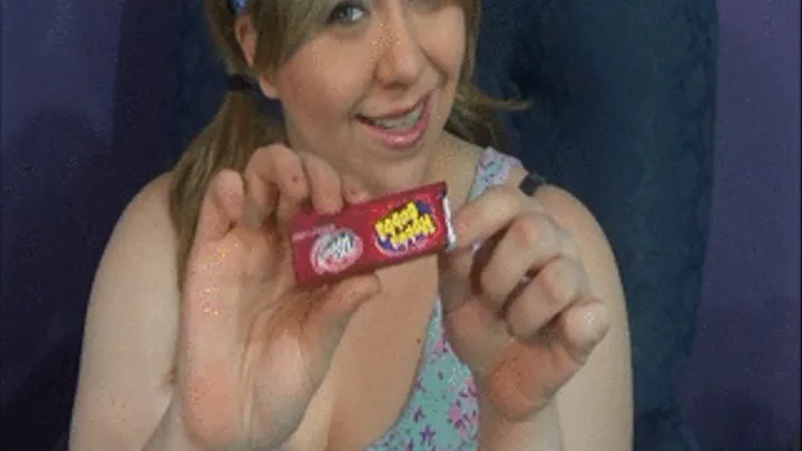 Chewing dr.pepper hubba bubba upclose
