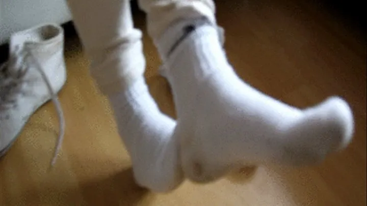 Watch my perfect dirty white socks and me putting my sweaty white shoes on