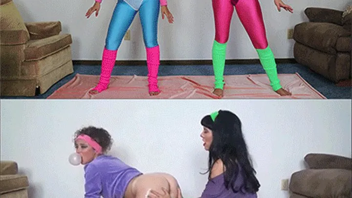 * 854x * Aerobics Spandex 80's Girls Workout With Bare Ass Oil Rubbing - Mp4