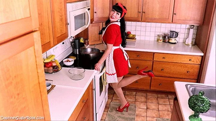 * 854x480p * Apron Clad 50's Pin-Up Daphney, Baking & Stroking Housewife