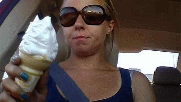 Petite Ashley eats an ice cream cone