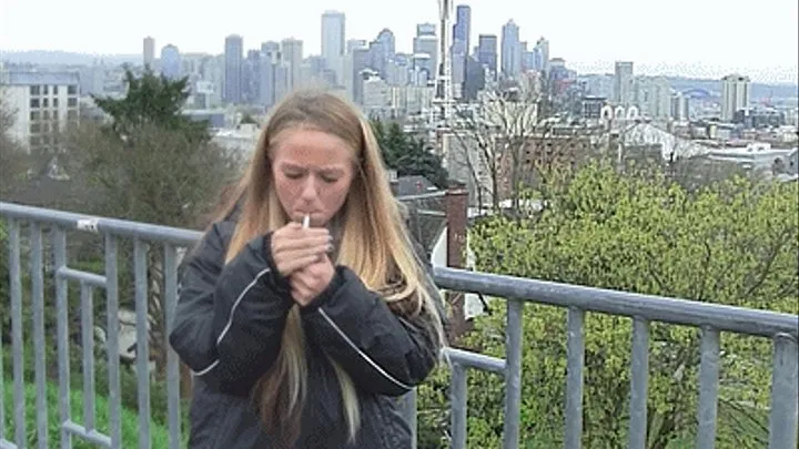 Ashley smokes at Kerry Park