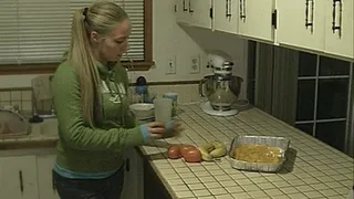 Petite Ashley crushes tomatoes, bananas, peaches