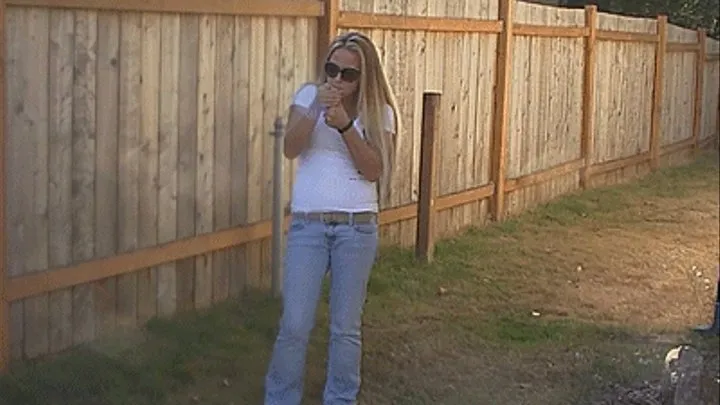 Petite Ashley outside my friends house