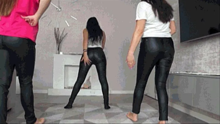 3 sexy butts in leather pants FI