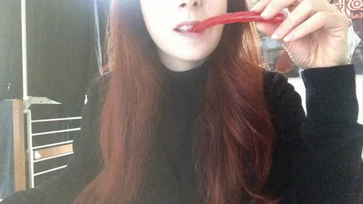 Red Candy eating and sucking