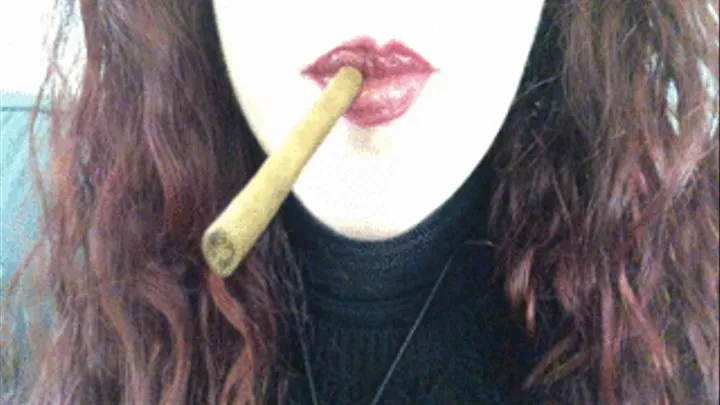 Smoking cigarillo with brown lipstick