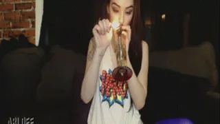 Bong Coughing Purple Thigh Highs
