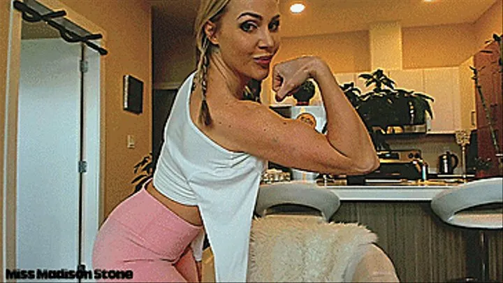 Muscle Tease, boob flexing, see through yoga pants