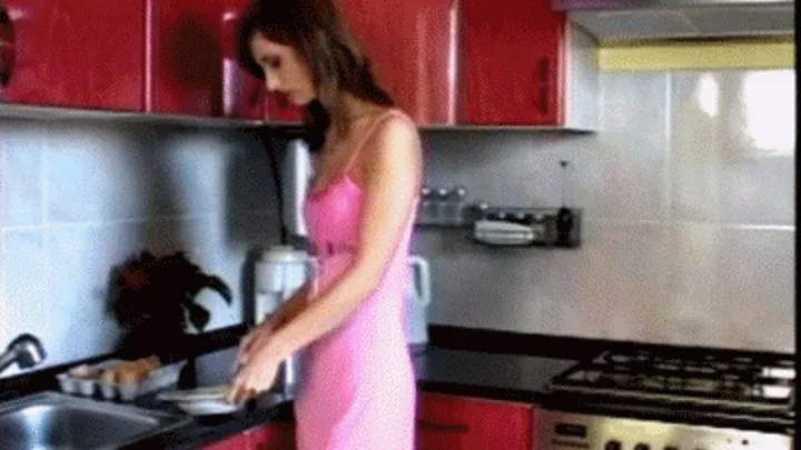 048 - Tall Housewife Monica Tugging in the Kitchen