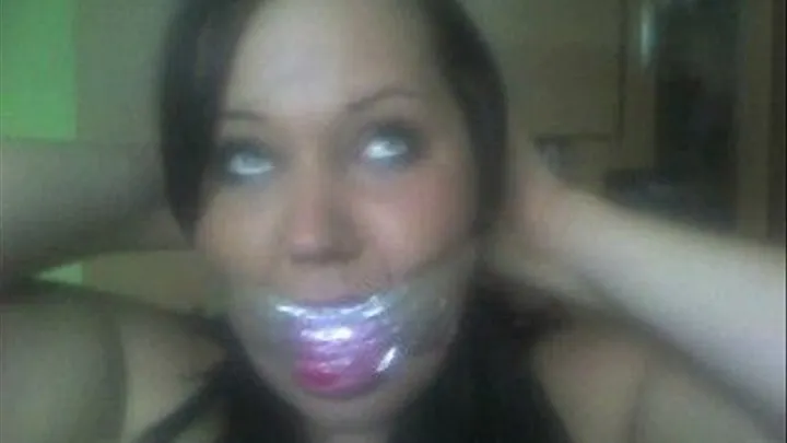 Clear Tape Wrap Gag With My Panties On Webcam